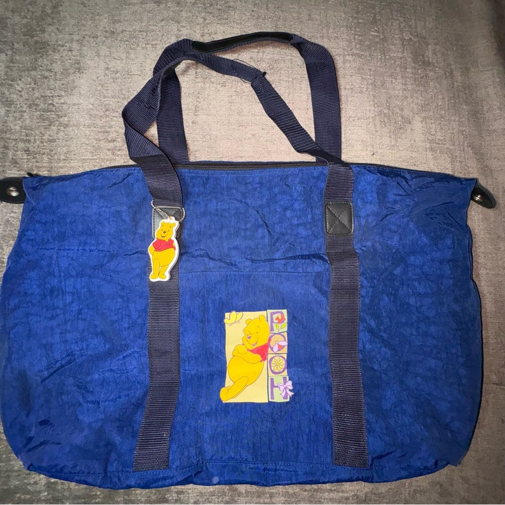 Winnie the Pooh Large Tote Duffle Bag Navy Keychain 23”x14” Disney